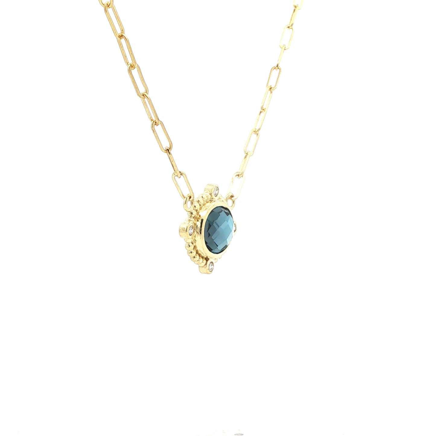 14kY 2.75ct London Blue Topaz .08cttw Diamond Necklace PZ6892