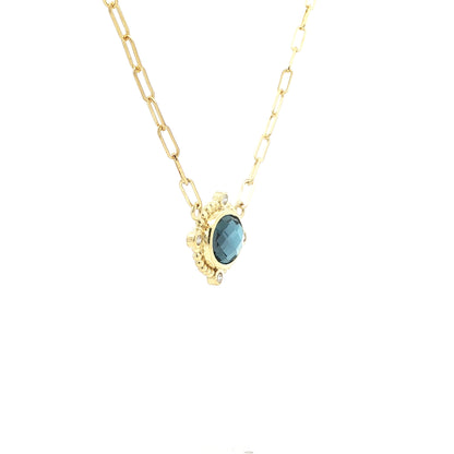 14kY 2.75ct London Blue Topaz .08cttw Diamond Necklace PZ6892
