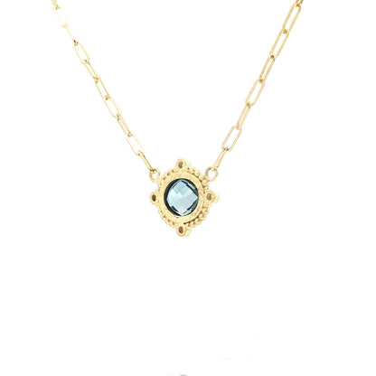 14kY 2.75ct London Blue Topaz .08cttw Diamond Necklace PZ6892