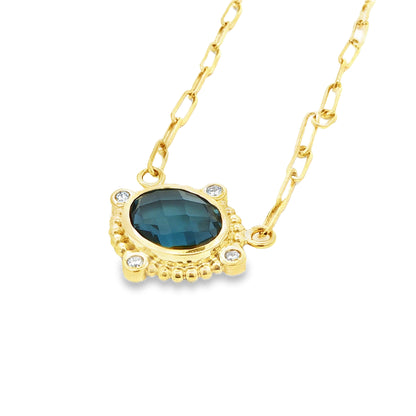 14kY 2.75ct London Blue Topaz .08cttw Diamond Necklace PZ6892