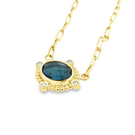 14kY 2.75ct London Blue Topaz .08cttw Diamond Necklace PZ6892