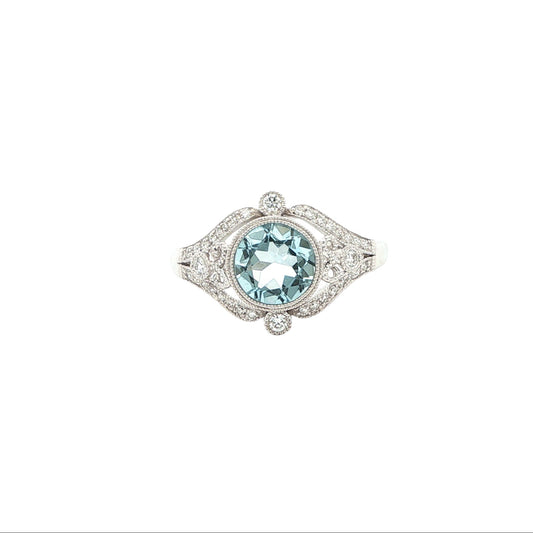 14kW 1.04ct Aquamarine .21cttw Diamond Ring TRQ5376CAQ - 6.5