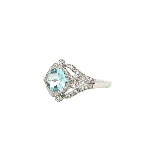 14kW 1.04ct Aquamarine .21cttw Diamond Ring TRQ5376CAQ - 6.5