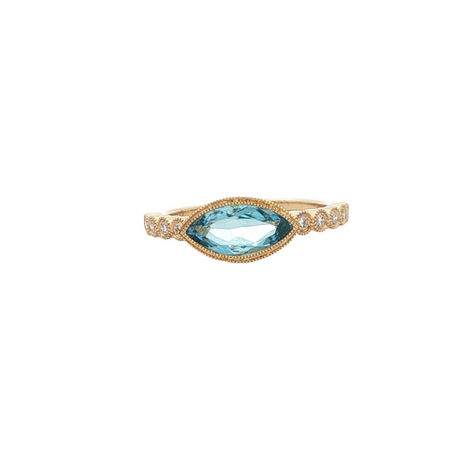 14kY .92ct Aquamarine .12cttw Diamond Ring TRQ7455NAQ - 6.5