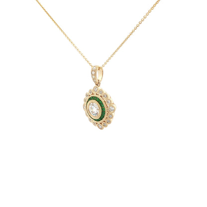 14kY .41ct D VVS1 Dia .12cttw Emerald .20cttw Dia Pendant TPQ7591NE