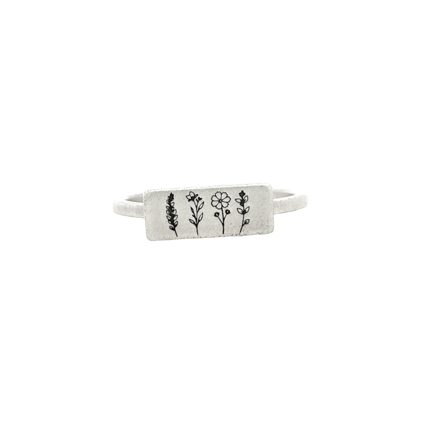 SS Flower Rectangle Signet Ring - 8
