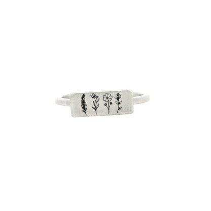 SS Flower Rectangle Signet Ring - 8