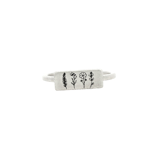 SS Flower Rectangle Signet Ring - 8