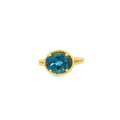 14kY London Blue Topaz Rope Ring RZ4304 - 6.5