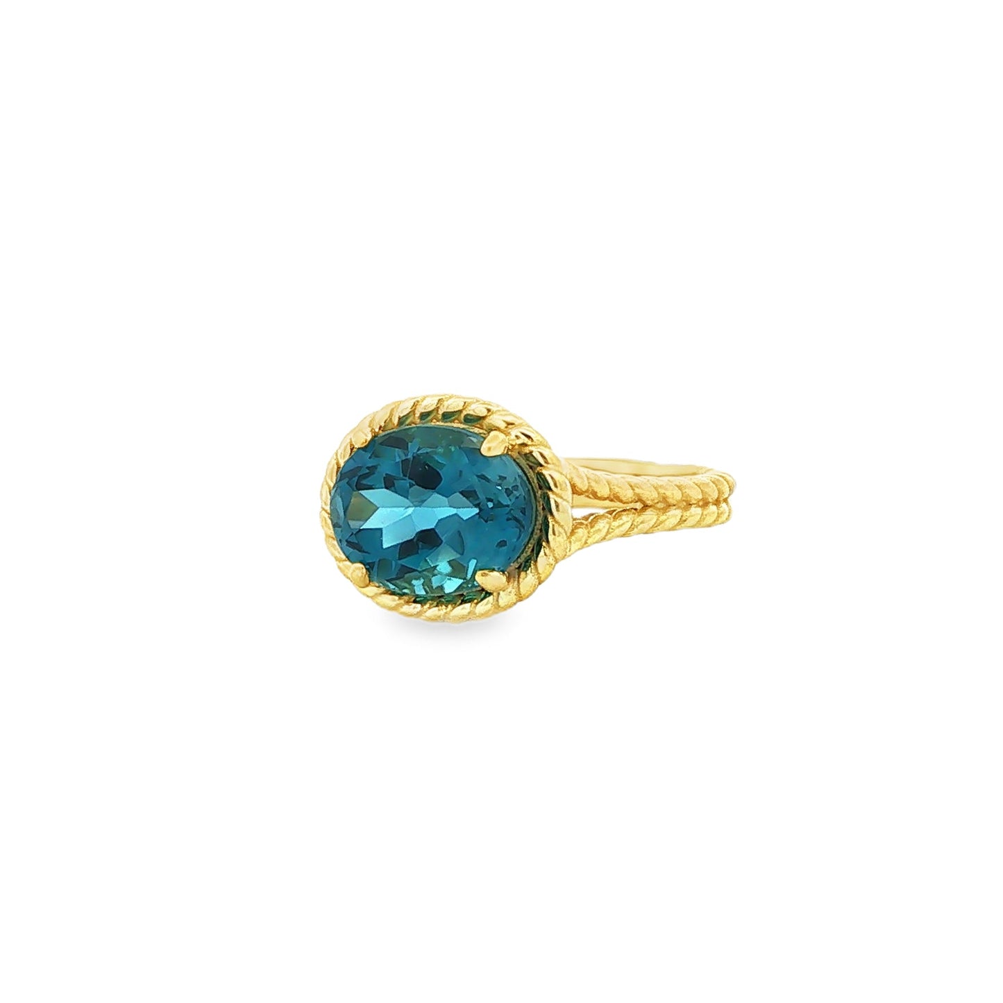 14kY London Blue Topaz Rope Ring RZ4304 - 6.5