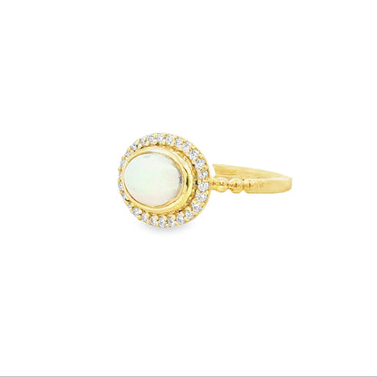 14kY 1.39ct Opal .19cttw Diamond Ring RZ7516 - 6.5
