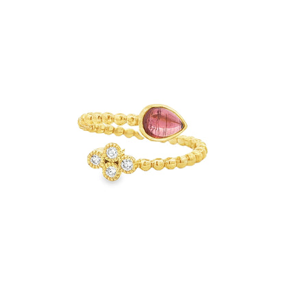 14kY 1ct Pink Tourmaline .12cttw Diamond Bypass Ring RZ8201