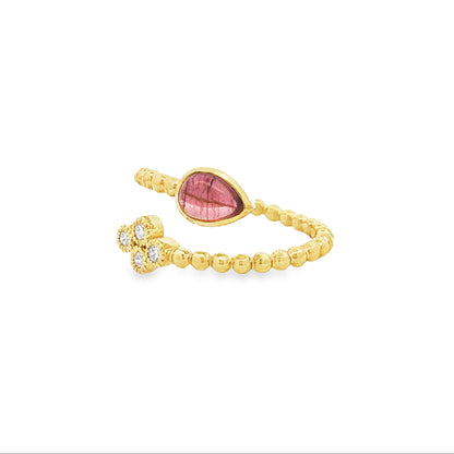 14kY 1ct Pink Tourmaline .12cttw Diamond Bypass Ring RZ8201