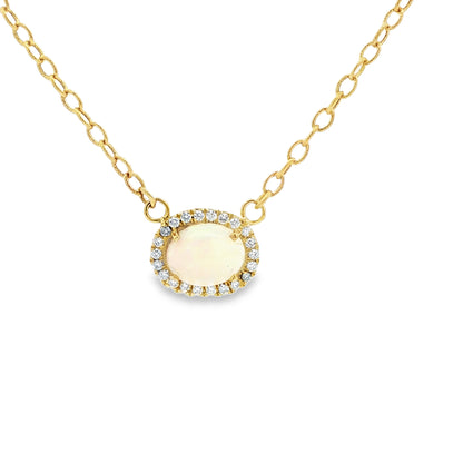 14kY 3.5ct Opal .22cttw Diamond Necklace NZ5489 -18"