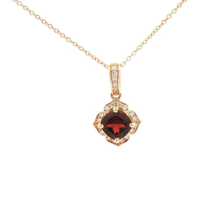 14kY 5mm Garnet .22cttw Diamond Pendant