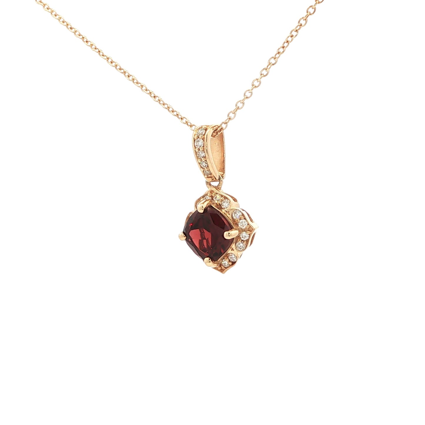 14kY 5mm Garnet .22cttw Diamond Pendant