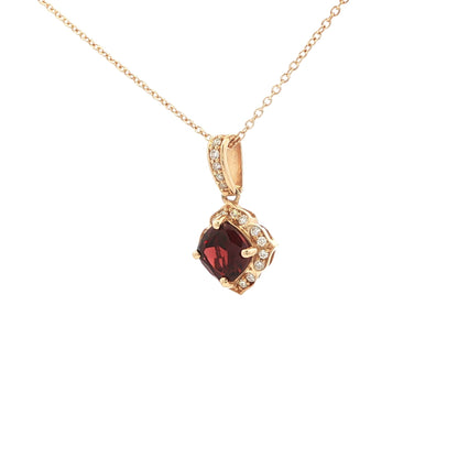 14kY 5mm Garnet .22cttw Diamond Pendant