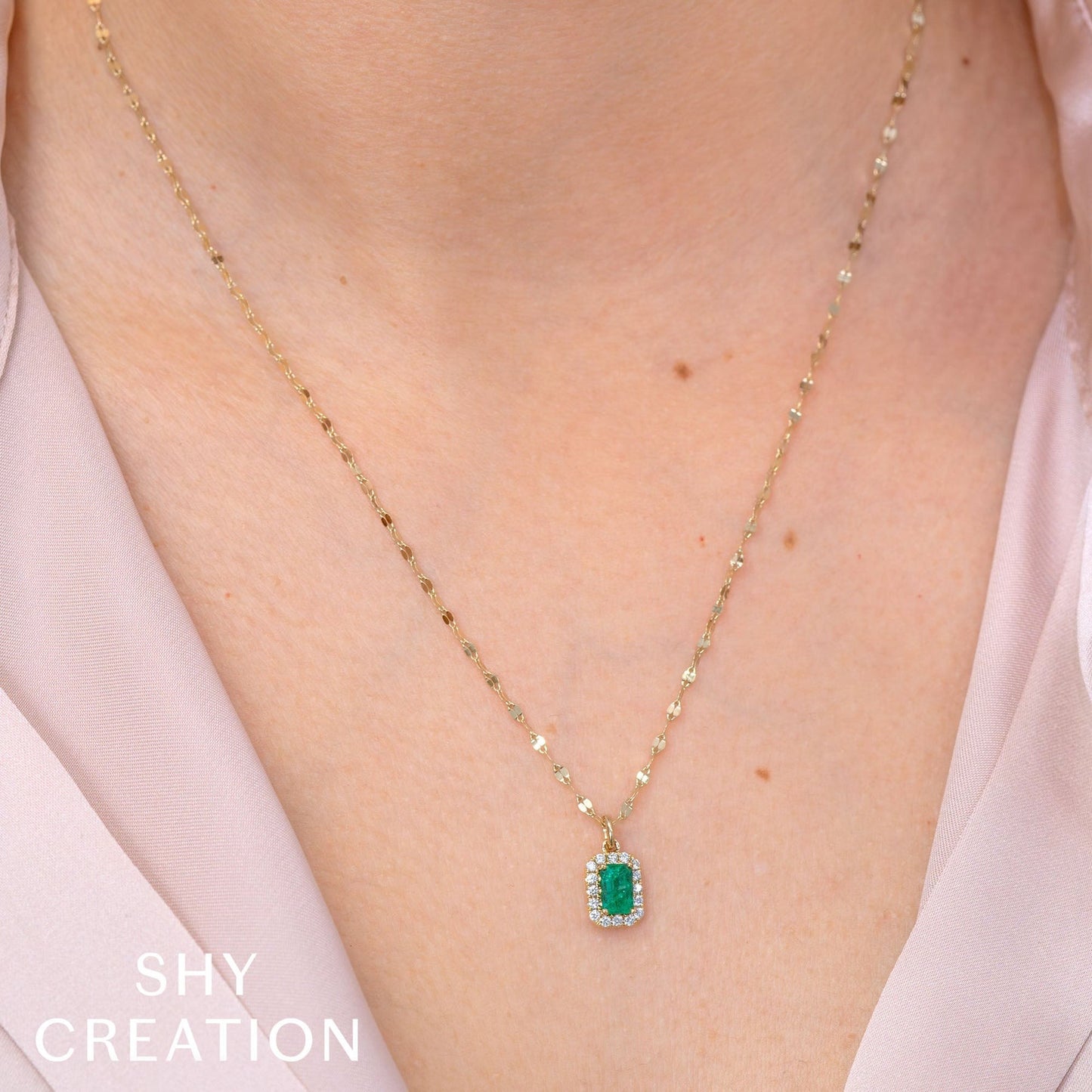 14kY .50ct Emerald .15cttw Diamond Necklace LTD55001106