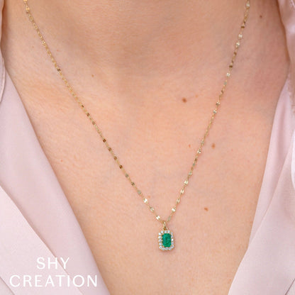 14kY .50ct Emerald .15cttw Diamond Necklace LTD55001106