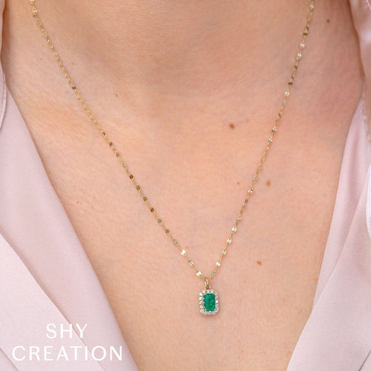 14kY .50ct Emerald .15cttw Diamond Necklace LTD55001106