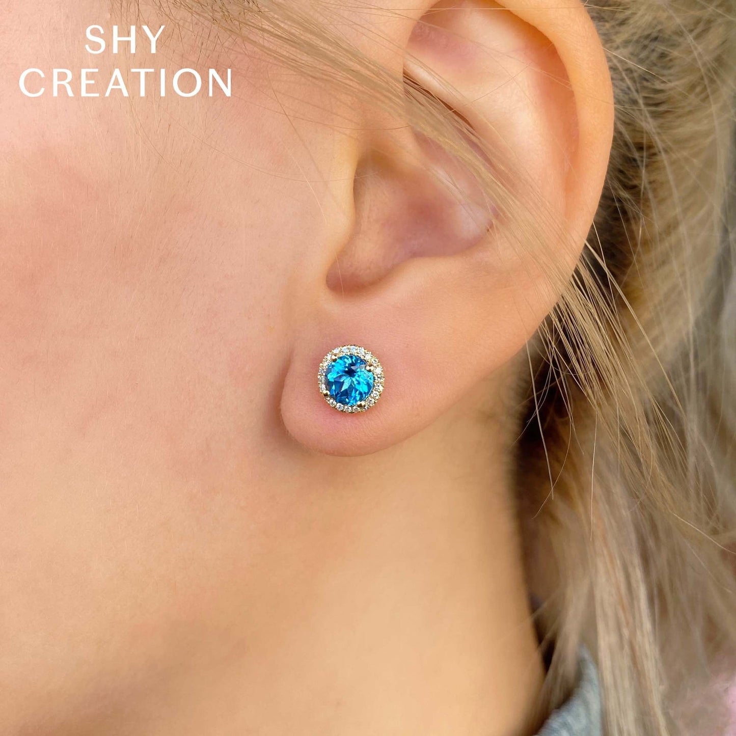14kY 2.06cttw Blue Topaz .14cttw Diamond Stud SC55006938