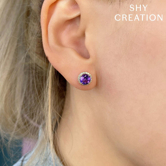 14kY 1.61cttw Amethyst .14cttw Diamond Stud SC55014115