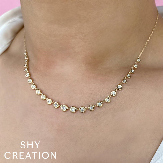 14kY .60cttw Diamond Bezel Necklace SC55025632