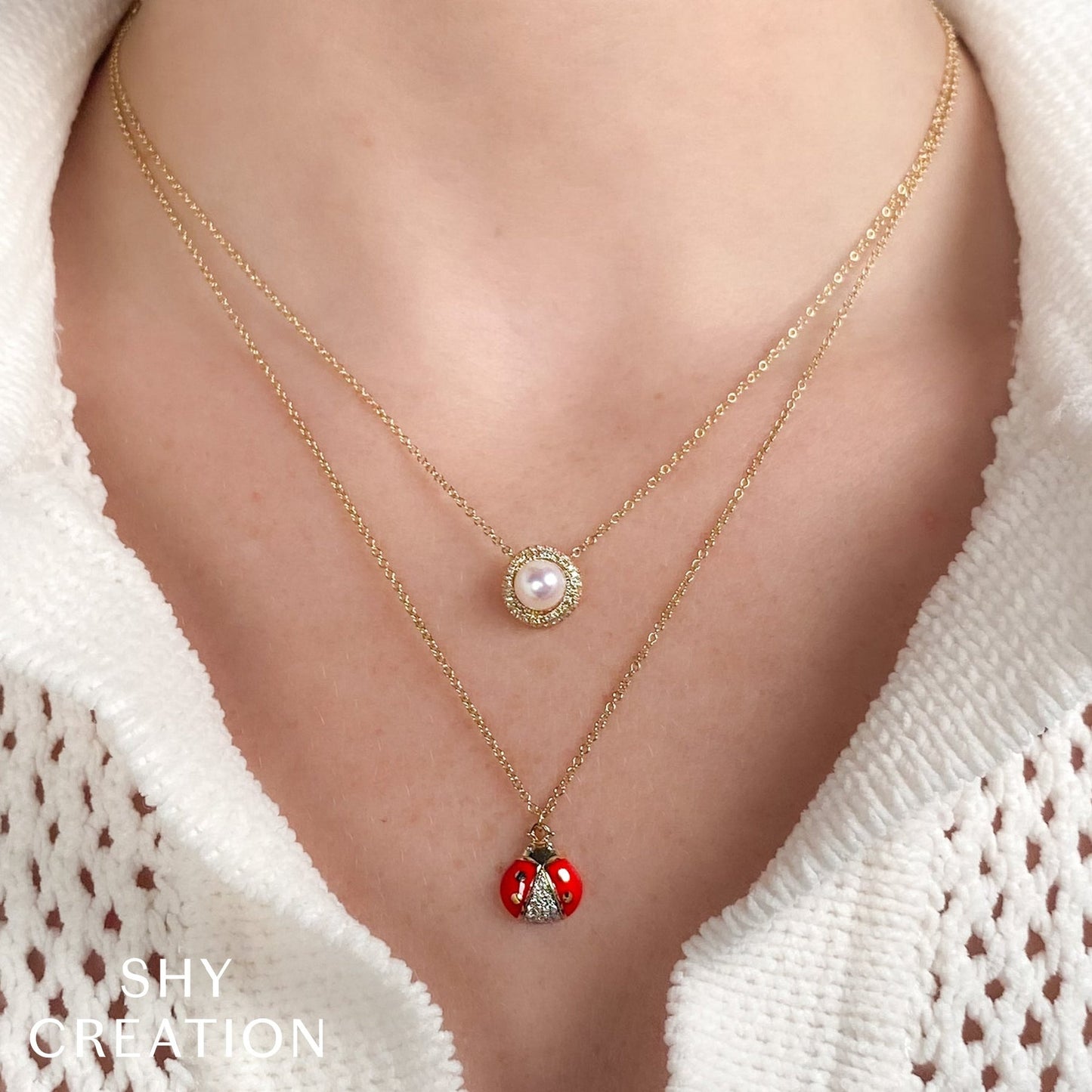 14kY Cultured Pearl .13cttw Diamond Necklace SC55026351
