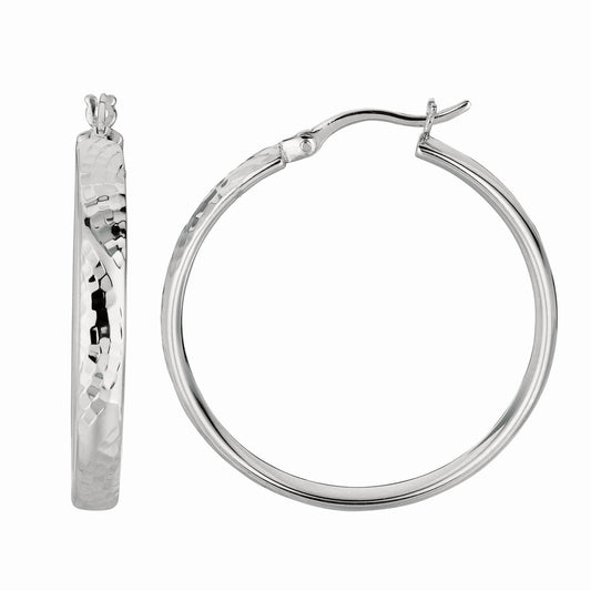 SS Hammered Diamond Cut Hoop Earring AGE703