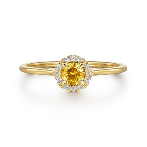 14kY .21ct Citrine .06cttw Diamond Halo Ring LR51264Y45CT