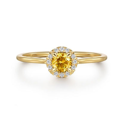 14kY .21ct Citrine .06cttw Diamond Halo Ring LR51264Y45CT