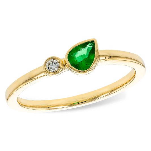 14kY .20ct Emerald .02ct Diamond Ring D6004