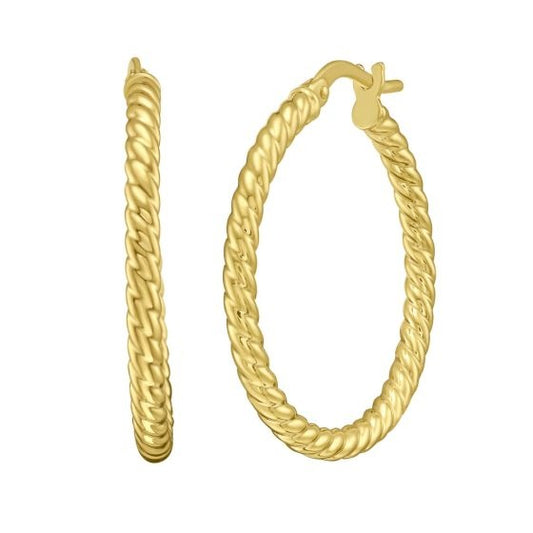 14kY 20mm Twisted Round Hoop E17090