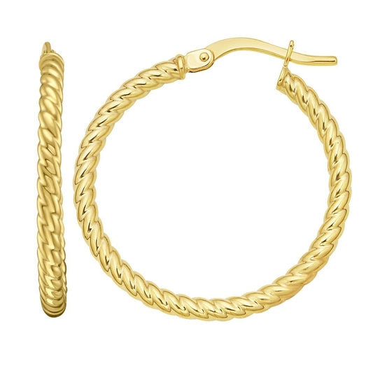 14kY 20mm Twisted Round Hoop E17090