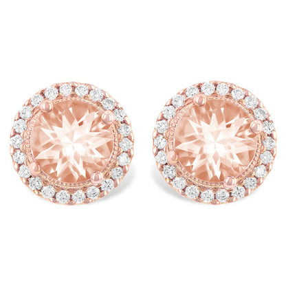 14kR 1.41ct Morganite .19ct Diamond Earrings E1801