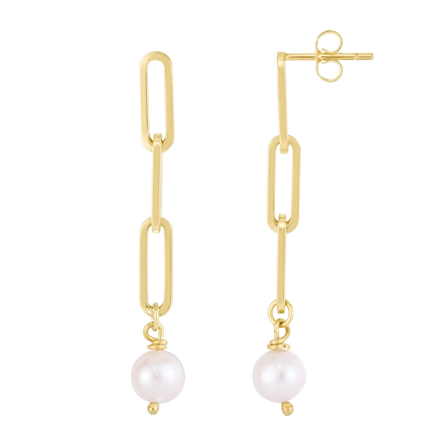 14kY Paperclip Pearl Dangle Earring ER13494
