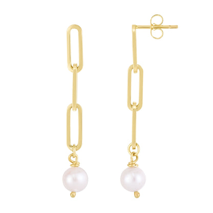 14kY Paperclip Pearl Dangle Earring ER13494