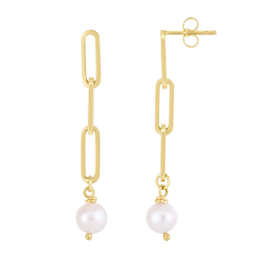 14kY Paperclip Pearl Dangle Earring ER13494