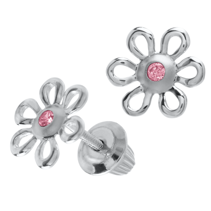 SS Flower w/ Pink CZ Earring ES383