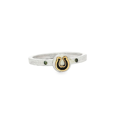 SS/YG Green Diamond Horseshoe Ring - 6.5