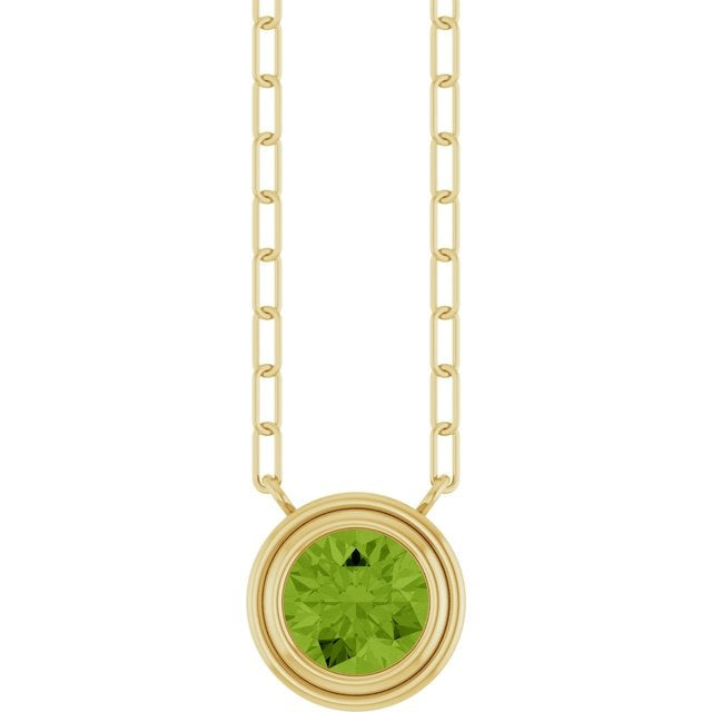 14kY 4mm Peridot Bezel Paperclip Necklace 88688