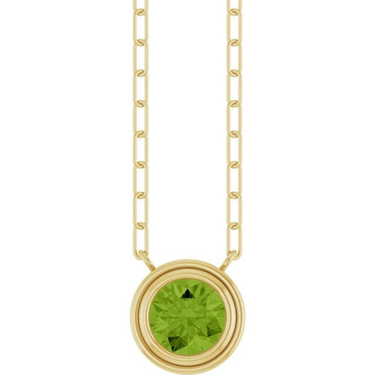 14kY 4mm Peridot Bezel Paperclip Necklace 88688