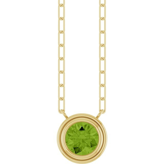 14kY 4mm Peridot Bezel Paperclip Necklace 88688