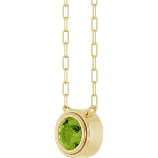 14kY 4mm Peridot Bezel Paperclip Necklace 88688