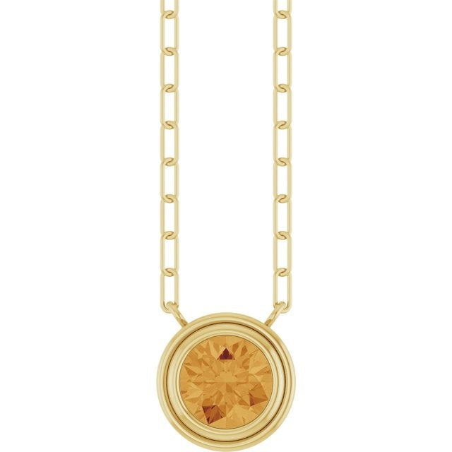 14kY 6mm Citrine Bezel Paperclip Necklace 88688 -18"