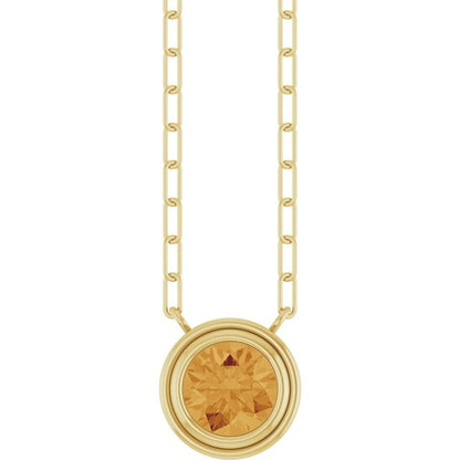 14kY 6mm Citrine Bezel Paperclip Necklace 88688 -18"