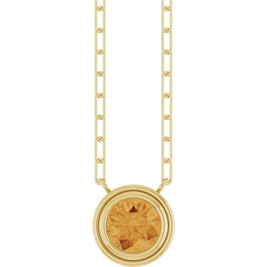 14kY 6mm Citrine Bezel Paperclip Necklace 88688 -18"