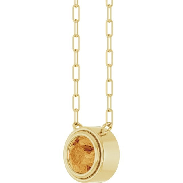 14kY 6mm Citrine Bezel Paperclip Necklace 88688 -18"