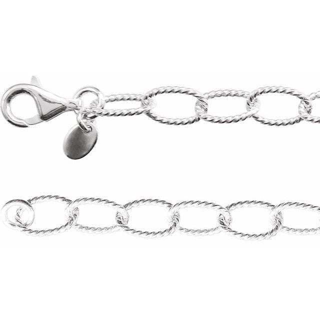 SS 6mm Knurled Cable Chain Bracelet CH1064 - 7"