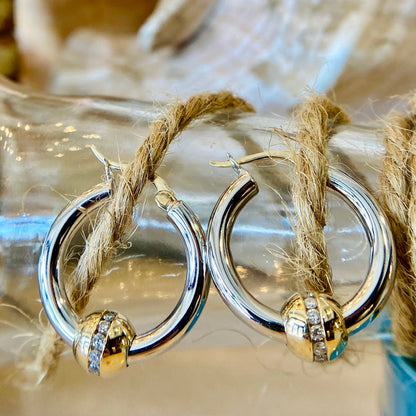 SS/YG 20mm .38ct Diamond Hoop ZE5634